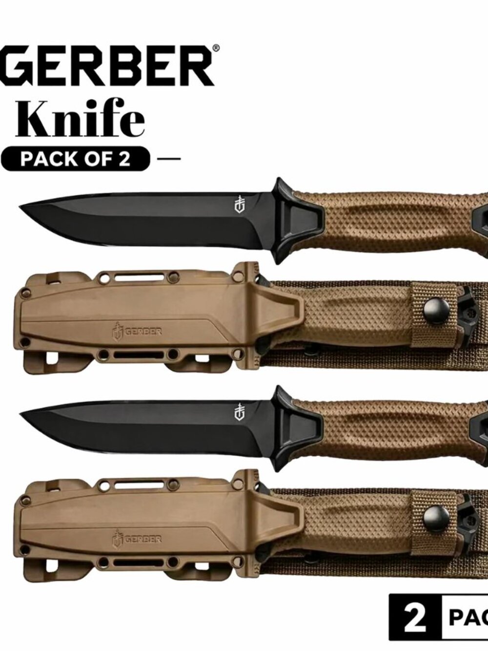 Gerber StrongArm Fixed Blade Knife Plain Edge - Coyote Brown - New in Box 2 pack